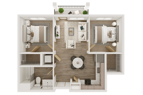 Floor plan for 2 beds, 1 bath, 718 sqft